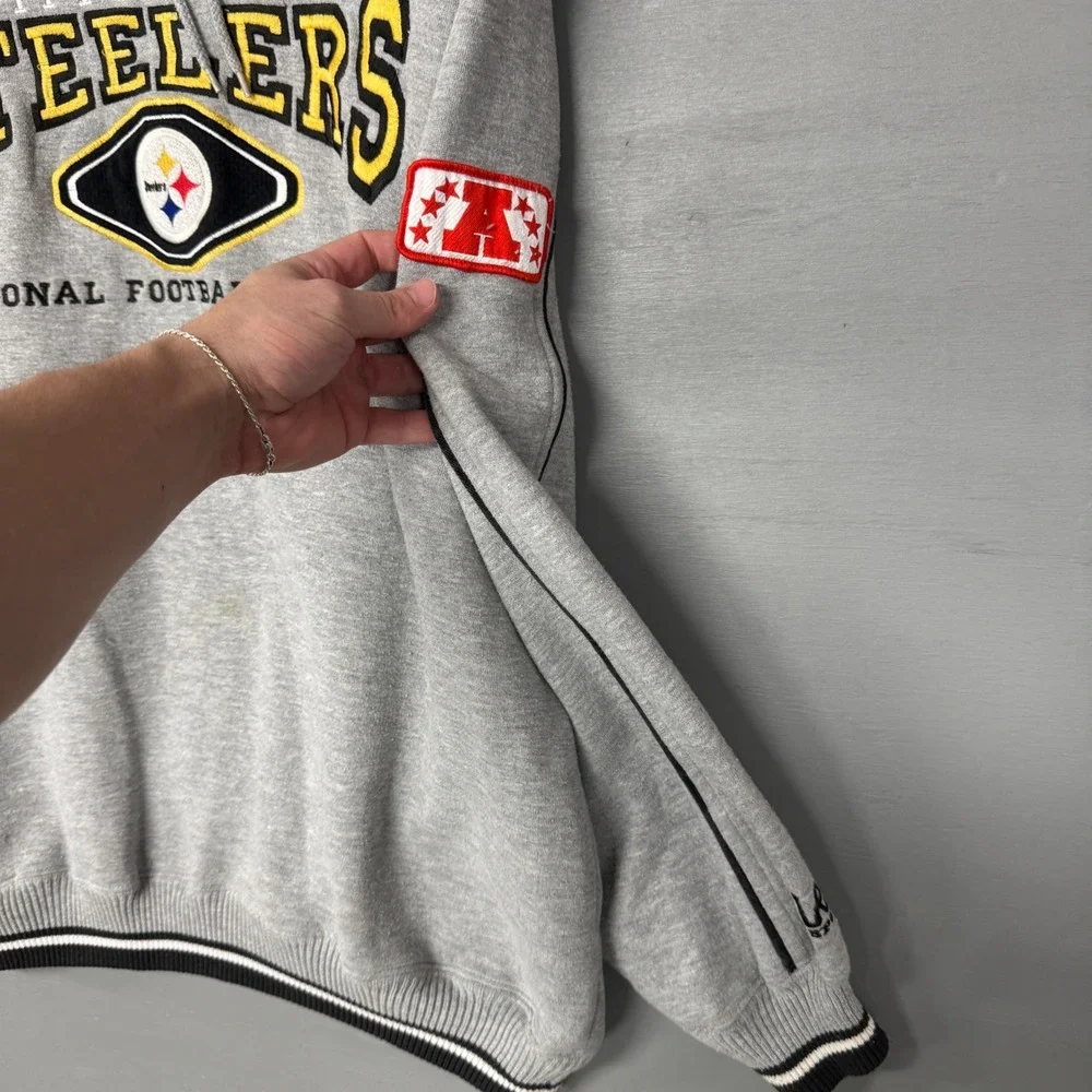RARE Lee Sport‎ Pittsburgh Steelers Vintage Hoodie Grey NFL Sweatshirt Large